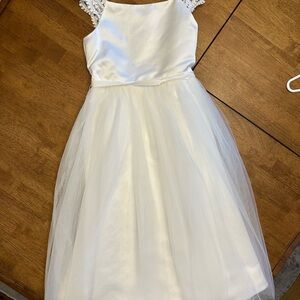 David's Bridal White A-Line Sundress with Flutter Cap Sleeves